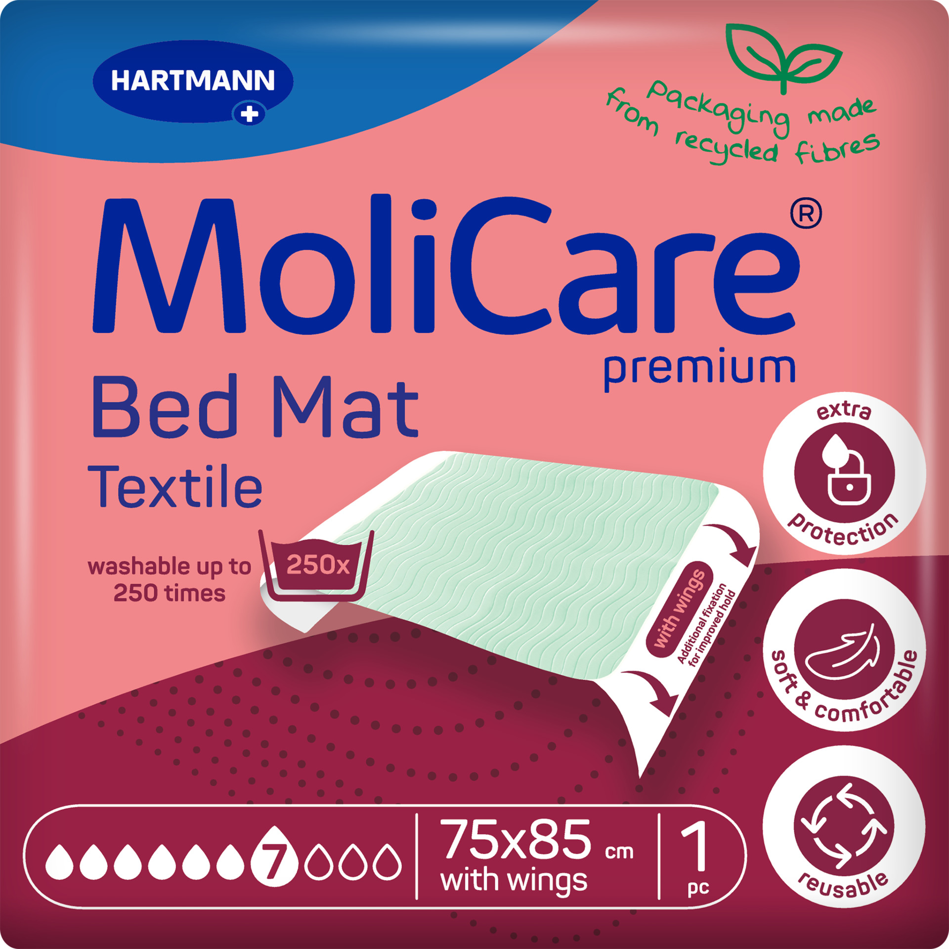 Resguardos Reutilizáveis MoliCare premium Bed Mat Textile 7 Gotas 75x85 c/abas - 10 unid. - Image 2
