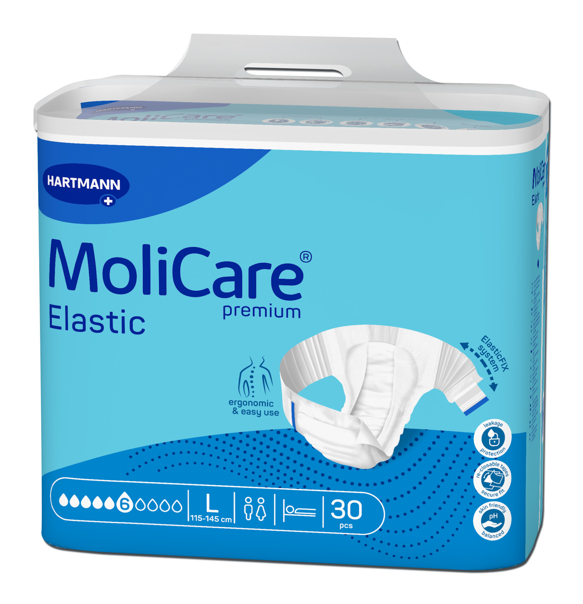 Fraldas para Incontinência Adulto MoliCare premium Elastic (6G) L - 30 unid.