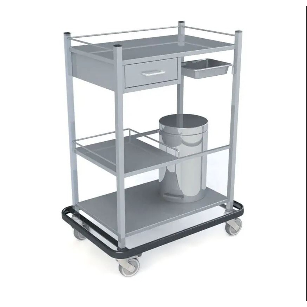 Carro de Pensos em Inox com Gaveta, Tabuleiro e Balde